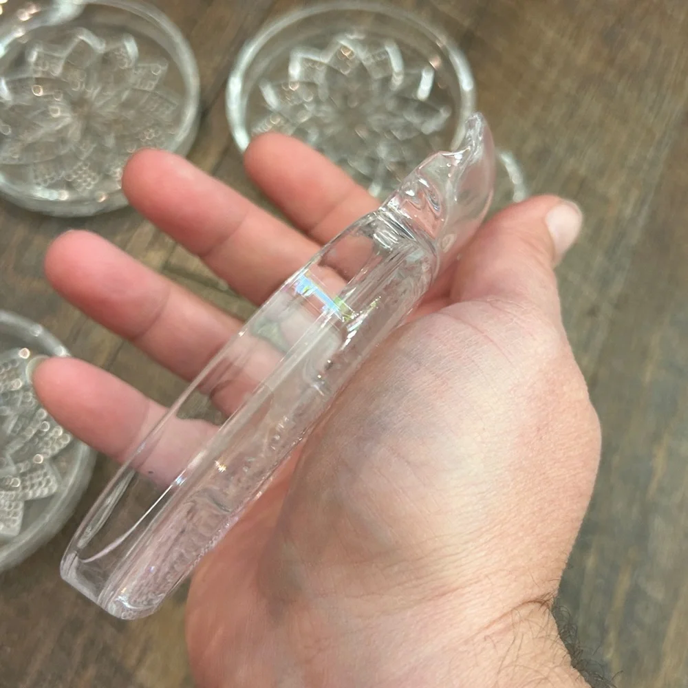Fostoria Glass SIP & SMOKE Ashtray/Spoon rest Coaster Set‎ of 4 Vintage